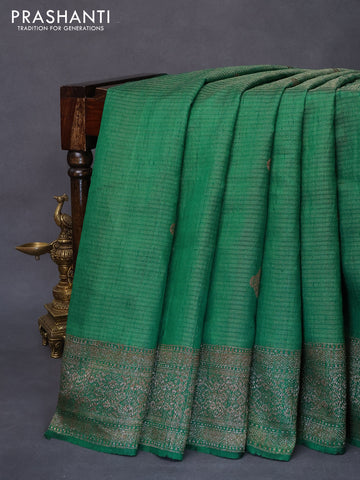 Banarasi raw silk saree green with allover zari weaves & buttas and woven border