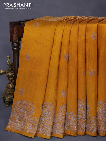 Banarasi raw silk saree mustard yellow with allover zari weaves and woven border