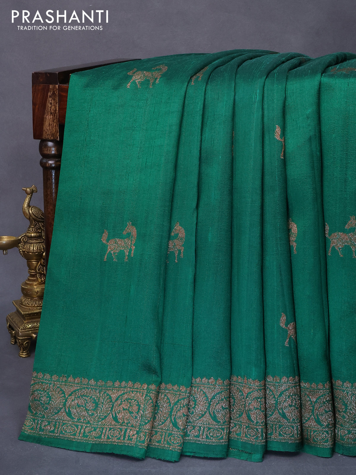 Banarasi raw silk saree green with thread & zari woven buttas and woven border