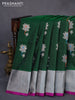 Venkatagiri silk saree green and purple with thread & silver zari woven floral buttas and silver zari woven border