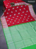 Venkatagiri silk saree red and parrot green with thread & silver zari woven buttas and silver zari woven border