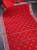 Pure uppada silk saree red with silver zari woven coin buttas and silver zari woven border