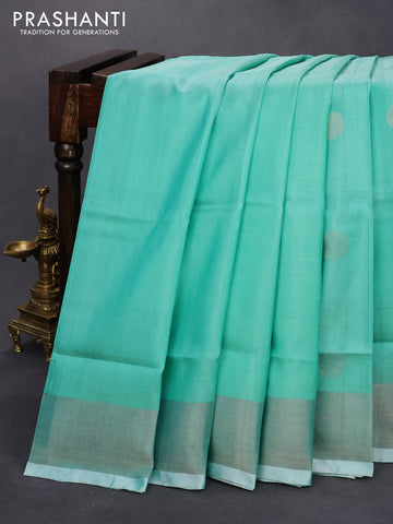 Pure uppada silk saree teal green with silver zari woven coin buttas and silver zari woven border