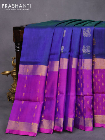 Pure uppada silk saree blue and pink with silver & gold zari woven buttas and long zari woven butta border