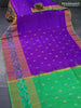 Pure uppada silk saree violet and parrot green with silver & gold zari woven buttas and long zari woven ikat border