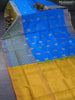 Pure uppada silk saree cs blue and yellow with zari woven buttas and long zari woven paisley butta border