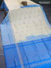 Pure uppada silk saree cream and cs blue with silver zari woven buttas and long silver zari woven butta border