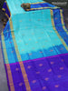Pure uppada silk saree teal blue and blue with zari woven buttas and rettapet zari woven border
