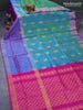 Pure uppada silk saree dual shade of teal bluish green and pink with zari woven annam buttas and long zari woven floral butta border