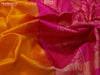 Pure uppada silk saree yellow and pink with zari woven annam buttas and long silver zari woven floral butta border