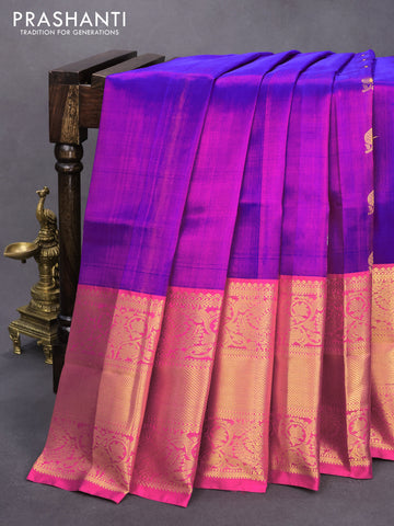 Pure uppada silk saree purple and pink with silver & gold zari woven buttas and long zari woven border