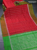 Pure uppada silk saree red and green with allover thread & silver zari woven floral buttas and silver zari woven simple border
