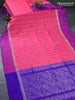 Pure uppada silk saree pink and blue with allover thread & silver zari woven floral buttas and silver zari woven simple border