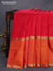 Pure soft silk saree red and dual shade of dark mustard with annam & rudhraksha zari woven buttas and long rettapet zari woven border