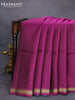 Pure soft silk saree purple and dual shade of bluish green with allover zari stripe pattern and small zari woven border