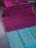Pure soft silk saree purple and dual shade of bluish green with allover zari stripe pattern and small zari woven border