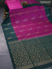 Pure soft silk saree purple and peacock green with allover silver & gold zari weaves & buttas and simple border