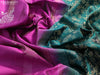 Pure soft silk saree purple and peacock green with allover silver & gold zari weaves & buttas and simple border