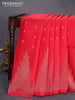 Pure soft silk saree red with allover zari woven geometric buttas and temple design zari woven border