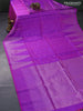 Pure soft silk saree purple with allover silver zari woven geometric buttas and temple design silver zari woven border
