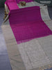 Pure soft silk saree purple and chikku shade with allover silver zari woven buttas and rettapet silver zari woven border