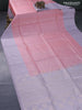 Pure soft silk saree peach pink and grey with zari woven annam buttas and long simple border