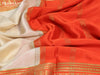Mysore silk saree cream and orange blue with plain body and long zari woven border