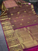 Pure kanjivaram silk saree pastel brown and purple with peacock zari woven buttas and long rich zari woven border