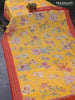 Kota silk cotton saree mango yellow and maroon with allover floral prints and vidarbha border