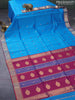 Maheshwari silk cotton saree cs blue and maroon with thread & zari woven floral buttas and zari woven border