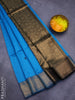 Maheshwari silk cotton saree cs blue and black with thread & zari woven buttas and zari woven border