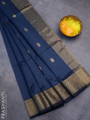 Maheshwari silk cotton saree dark peacock blue with zari woven buttas and zari woven border