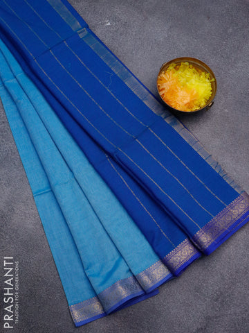 Maheshwari silk cotton saree cs blue and blue with plain body and zari woven border