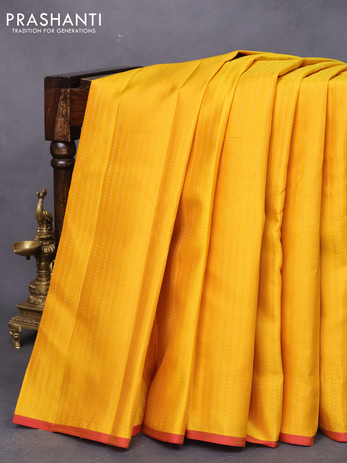 Pure kanjivaram silk saree mango yellow and pink with allover zari weaves and piping border