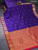 Pure kanjivaram silk saree blue and red with allover zari checks & buttas and zari woven border