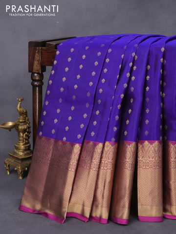 Pure kanjivaram silk saree blue and magenta pink with allover zari woven buttas and long zari woven border