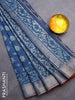 Chanderi silk cotton saree pastel blue and maroon with natural vegetable prints and zari woven gotapatti lace border