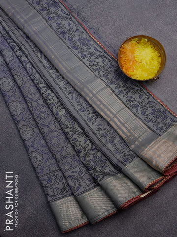 Chanderi silk cotton saree pastel blue and mauve pink with natural vegetable prints and zari woven gotapatti lace border