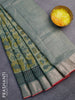 Chanderi silk cotton saree paatel green and pink with natural vegetable prints and zari woven gotapatti lace border