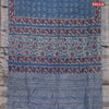Chanderi silk cotton saree pastel blue and grey shade with natural vegetable butta prints and zari woven gotapatti lace border