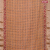 Chanderi silk cotton saree pale orange and black with natural vegetable butta prints and zari woven gotapatti lace border