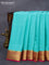 Pure mysore silk saree teal blue shade and pink with plain body and zari woven border