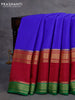 Pure mysore silk saree blue and dark magenta green with plain body and long rettapet zari woven border