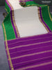 Pure mysore silk saree cream and green purple with plain body and long rettepat zari woven border