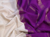 Pure mysore silk saree cream and green purple with plain body and long rettepat zari woven border