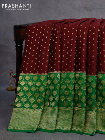 Pure mysore silk saree coffee brown and green with allover zari woven butta weaves and long zari woven border