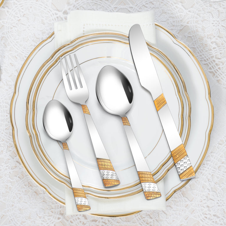 Knife & Fork Jacquard 12 x 18 In. PVC Fiber Woven Non-Slip Washable  Placemat Set of 4