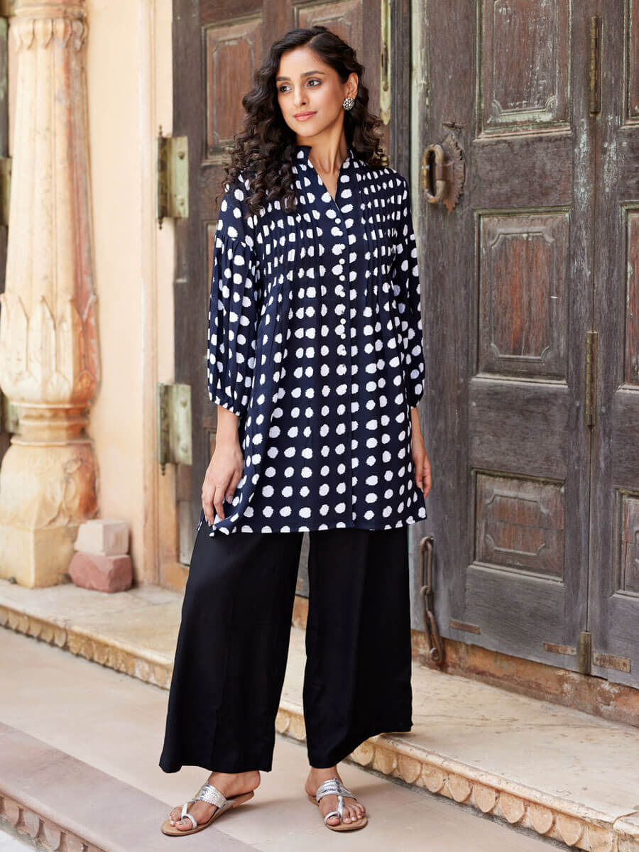 Set of 2 - Inaayat Black Modal Pintuck Kurta and Palazzo