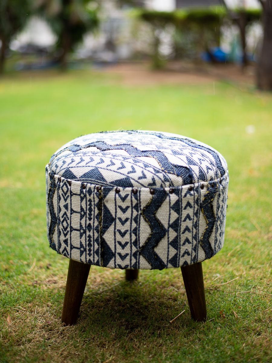 Indigo Love Solid Wood Ottoman