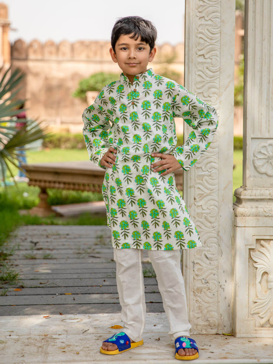 Phulwari Organic Cotton Block Printed Kurta